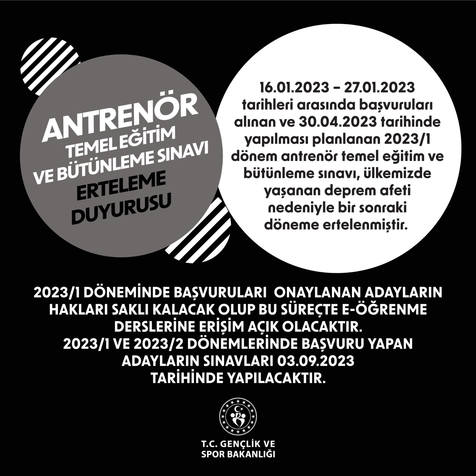 Antrenör Temel Eğitim ve Bütünleme Sınavı (ERTELEME)
